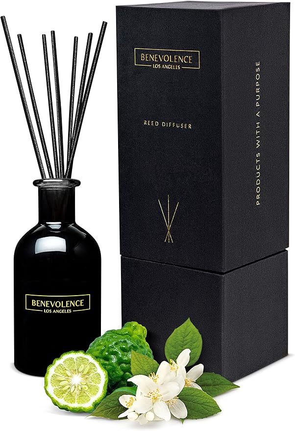 Benevolence LA Reed Diffuser Set, Relaxing Bergamot & Jasmine Fragrance