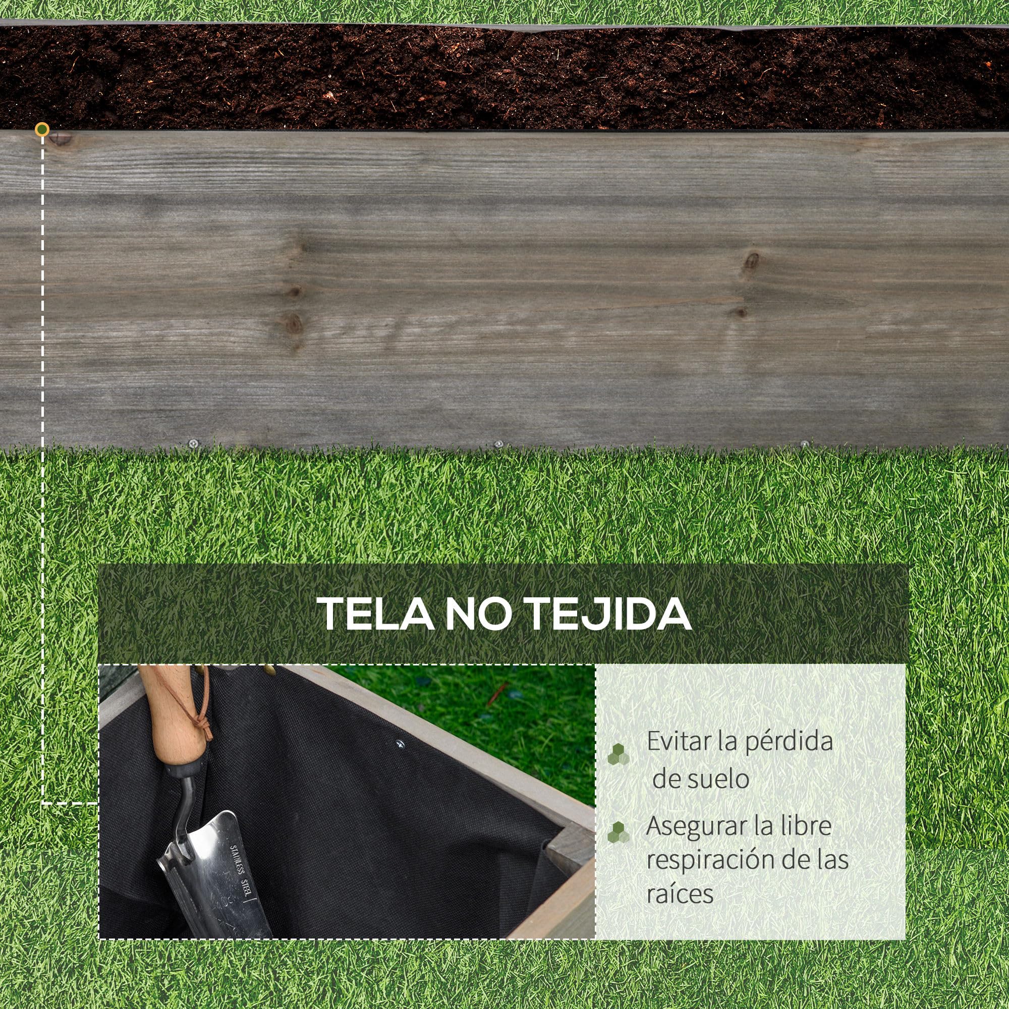 Outsunny Jardinera Exterior Grande con Ruedas Jardinera de Madera con Tela no Tejida Jardinera y Sistema de Drenaje para Cultivo Flores Plantas en Balcón Terraza 96x30,6x30 cm Gris Claro