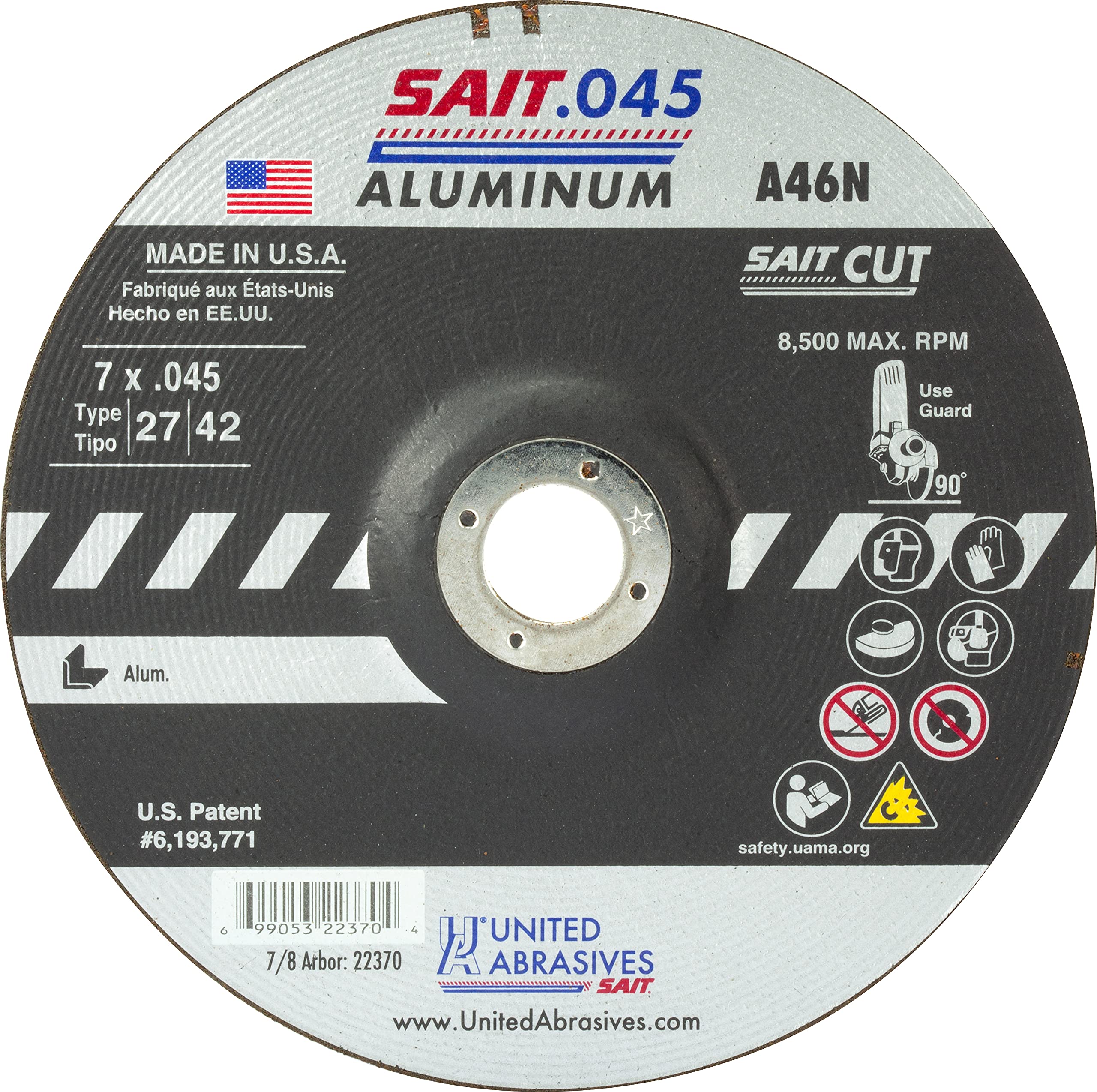 United Abrasives SAIT 22370 7X.045x5/8 A46N Aluminum Aggressive Cut-Off Wheels, 50 Pack