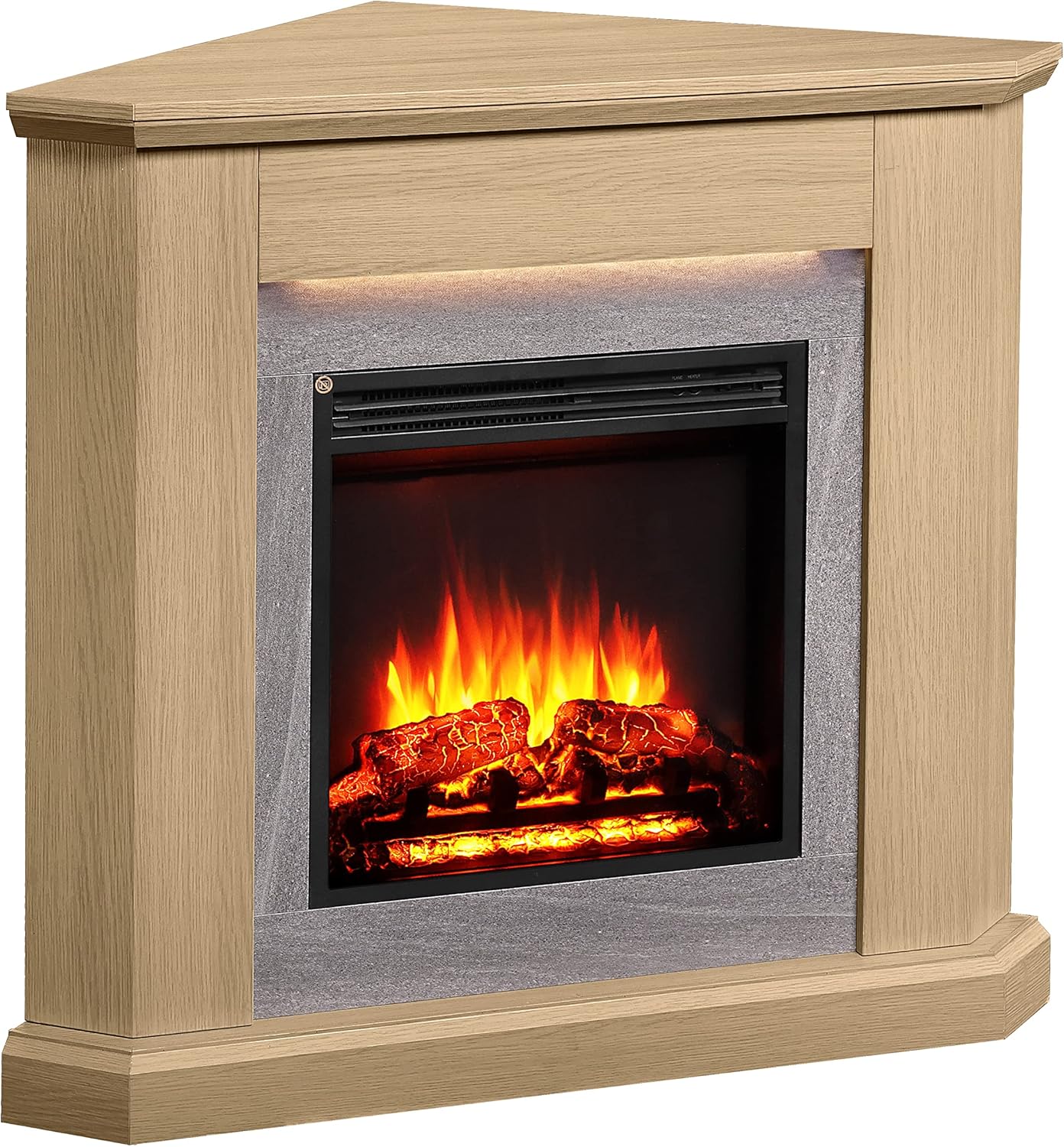 FLAMME Howick Corner Fireplace with 38'' surround with 2kW Fireplace Heater Natural Oak Multiple