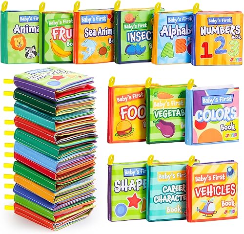 Miniatura 8 de JOYIN 12 libros de baño, tela no tóxica, libros de tela suave arrugada, impermeables, para bañera y piscina y educación temprana, primeros juguetes