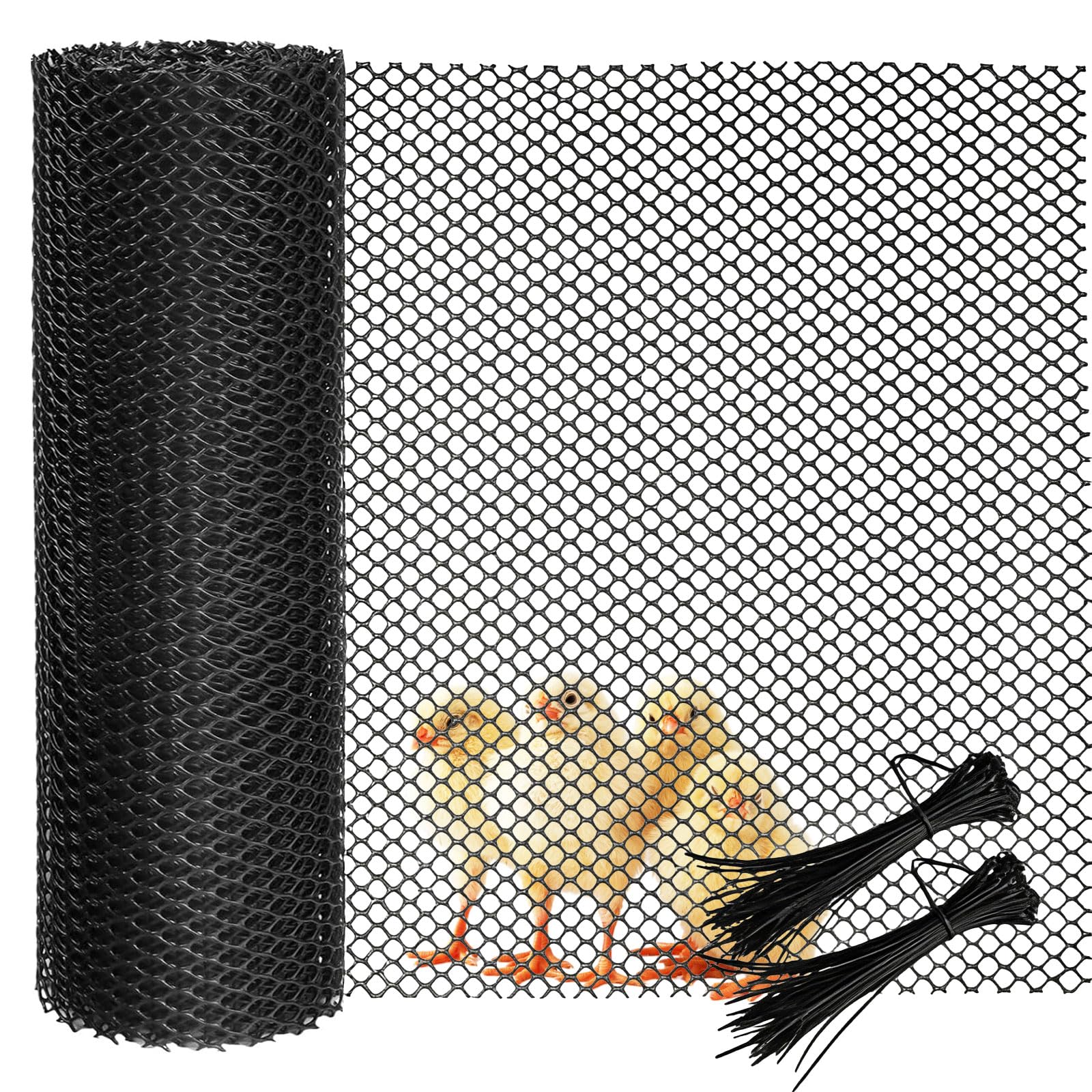 Garden Netting Mesh Fence - 40cm x 5m Chicken Wire with 50 Pcs Fixed Straps, Waterproof Plastic Netting Fence to Protect Fruit and Plant from Animals Birds, Reusable Safety Mesh Fencing,Garden Barrier