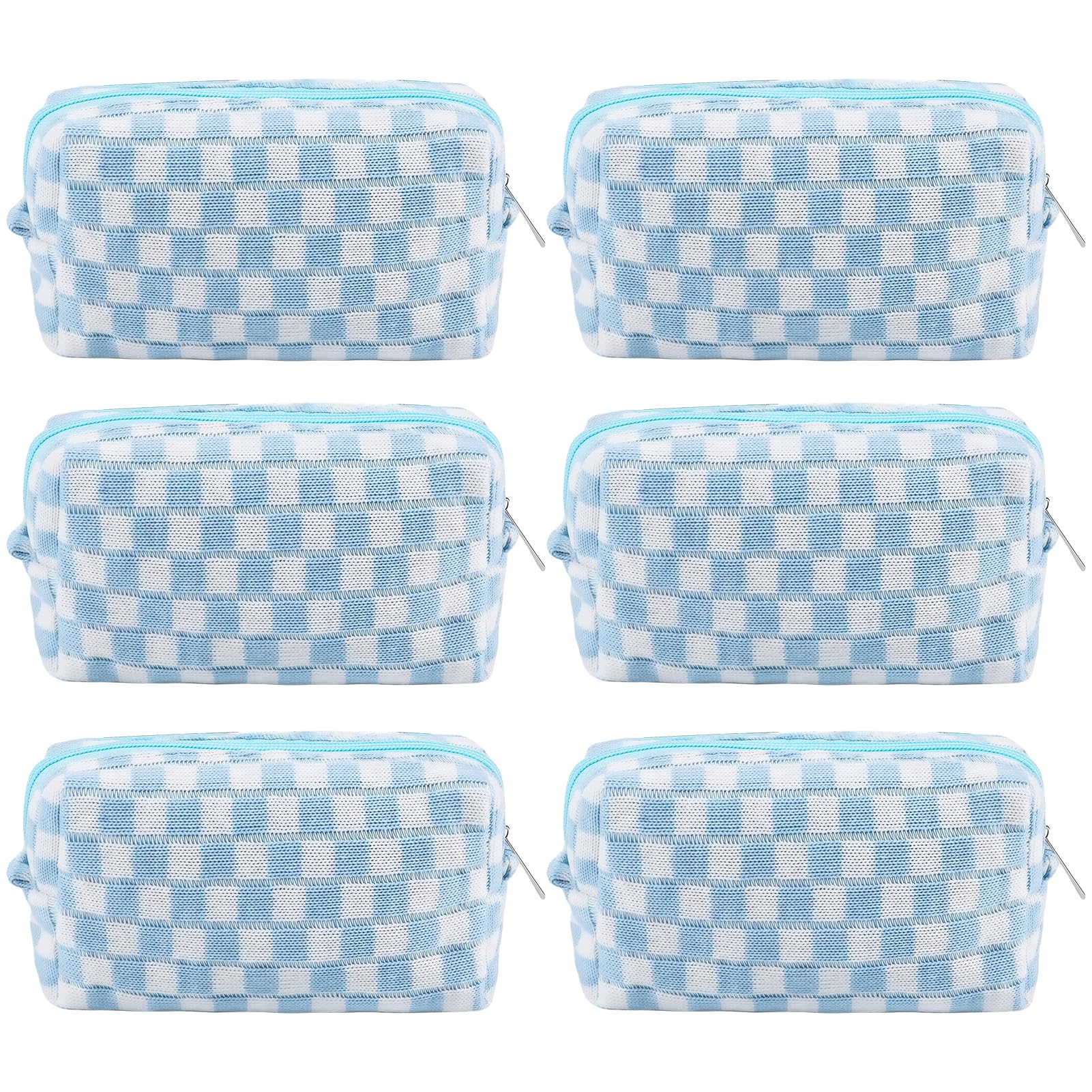 ZLFSRQ 6Pcs Checkered Pencil Case Cute Pencil Pouch for Teens Checkered Makeup Bag Blue Medium Travel Cosmetic Bag Makeup Pouch for Purse Aesthetic Trendy Zipper Toiletry Bags Organizer Checkered 6Pcs M Blue