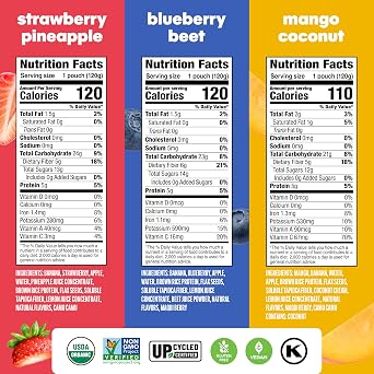 Noka Superfood Fruit Smoothie Pouches Variety Pack, Healthy Snacks with Flax Seed, Plant Protein and Prebiotic Fiber, Vegan and Gluten Free Snacks, Made in USA, Organic Squeeze Pouch, 4.22 oz, 6 Count