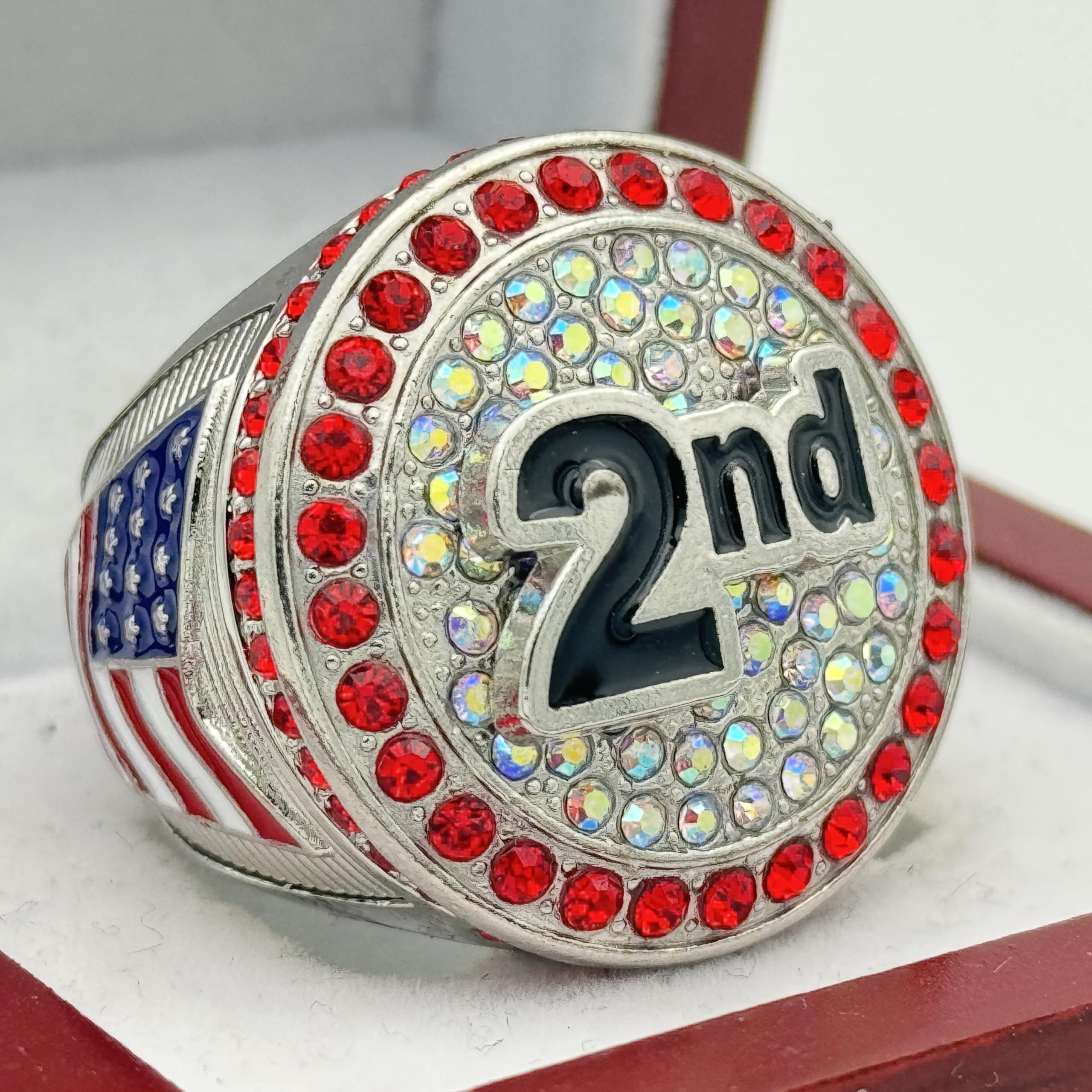 Discount Sports Rings USA All Sport Championship Awards/Placement Awards/Assorted Colors and Gemstones (2nd Place, Red Stone)
