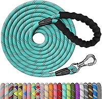 Vista 26 de NTR Correa de 100 pies para perros de raza grande, correa larga con gancho giratorio con bloqueo, mango acolchado e hilo altamente reflectante