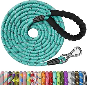 NTR Heavy Duty Large Dog Leash - 50FT Reflective with Swivel Lockable Hook and Comfortable Padded Handle, Ideal for Walking, Hunting, Camping, Backyard - Teal