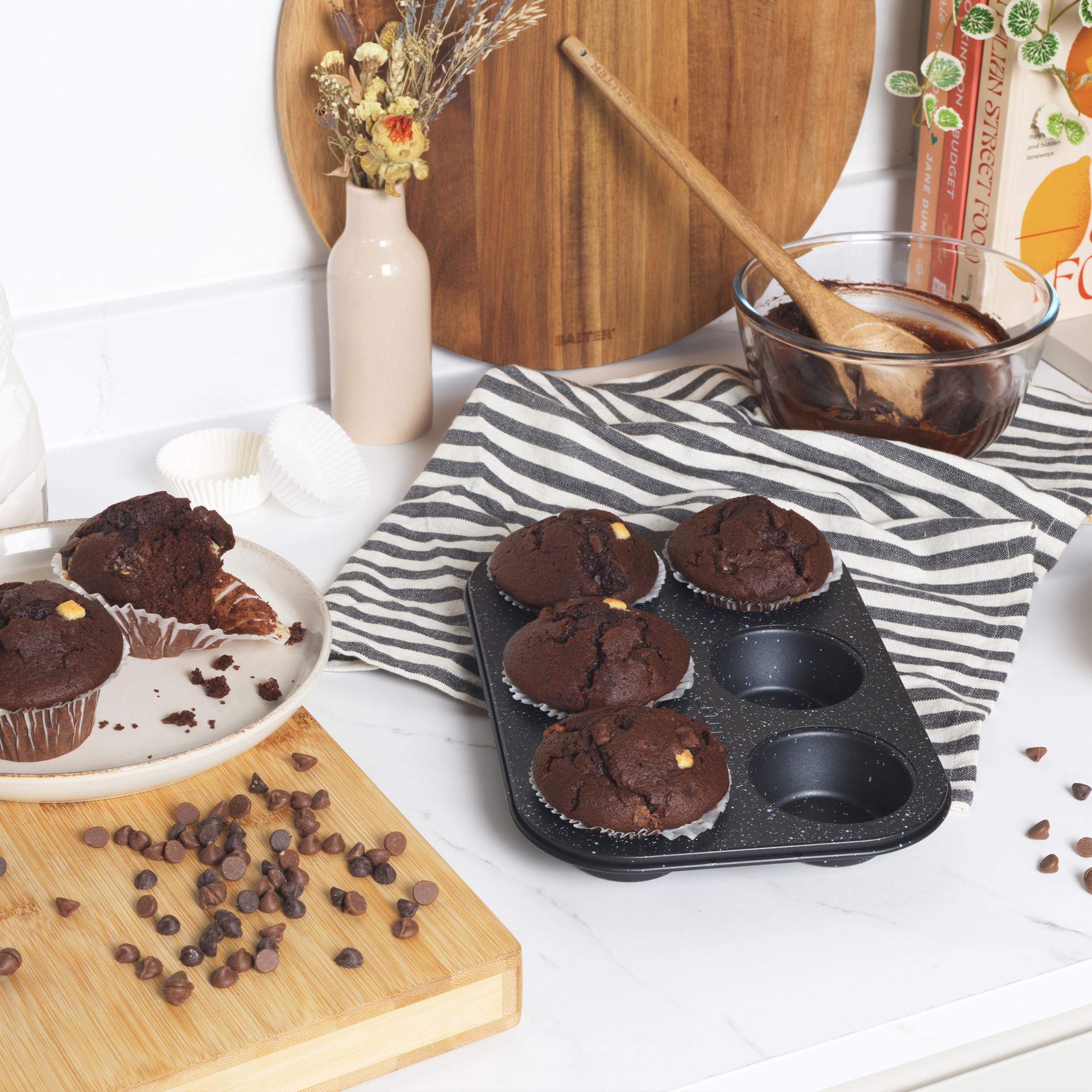 Salter BW07035BRMFOB Megastone Carbon Steel 6 Cup Muffin Pan, Baking Tray, Cake Tin, Non-Stick Coating, PFOA-Free, Oven Safe - Image 2