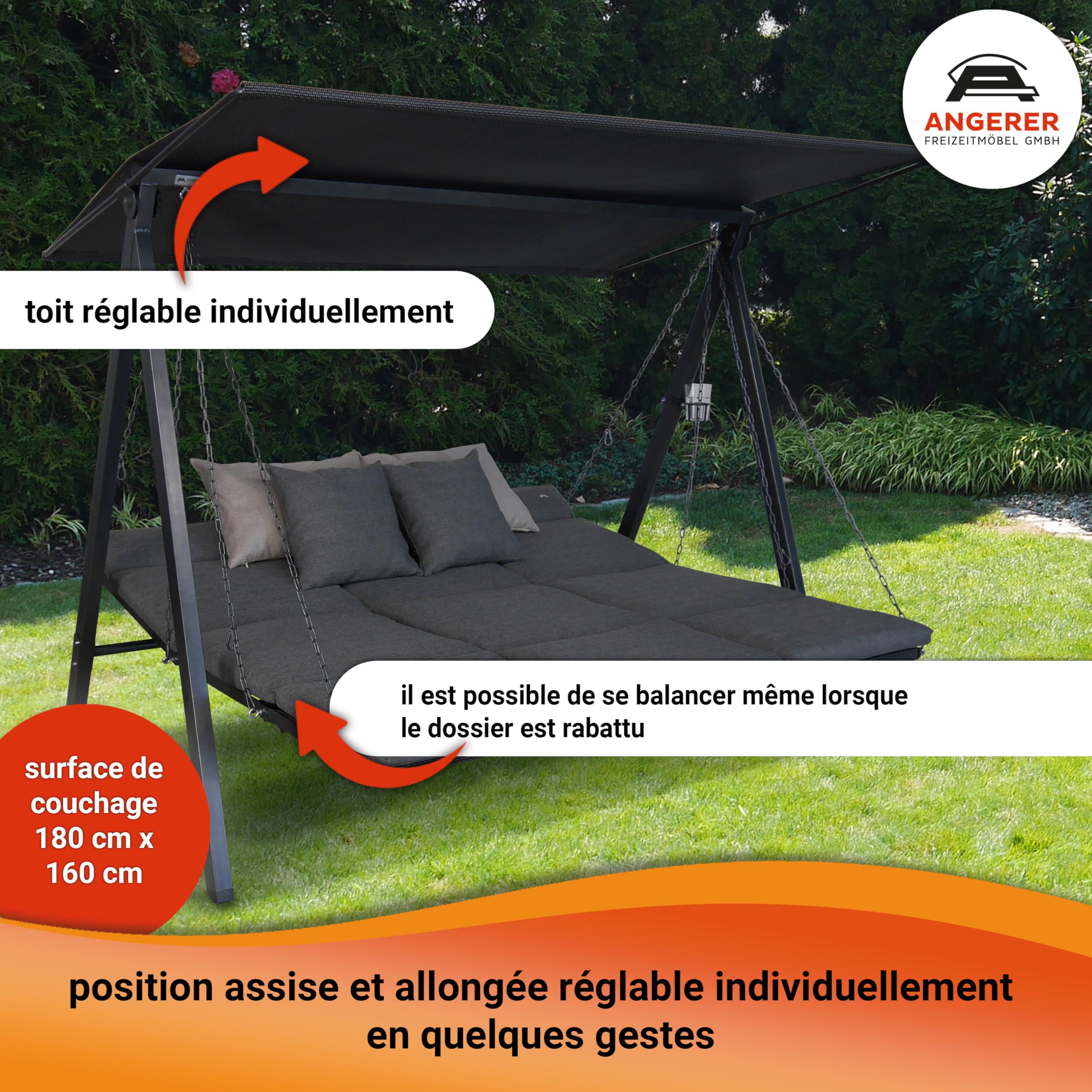 Angerer Balancelle de Jardin Lounge Smart, 3 Places, Structure en Acier Galvanisé, Tissu Textilène, avec Toit Pare-Soleil, Coussins Lavables, Fabriqué en Allemagne (Vert Clair)