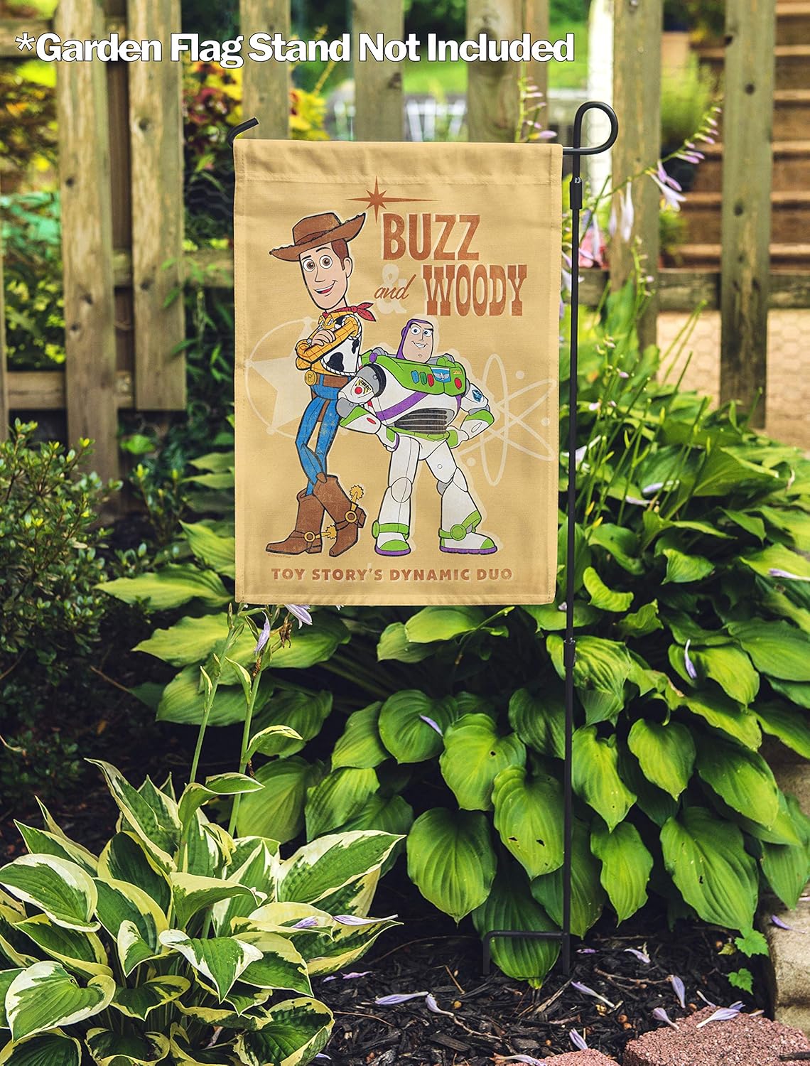 Flagology, Disney, Buzz & Woody, Buzz & Woody Dynamic Duo – Garden Flag 12" x 18", Toy Story 4, Outdoor, Exclusive Premium Fabric, Officially Licensed Disney