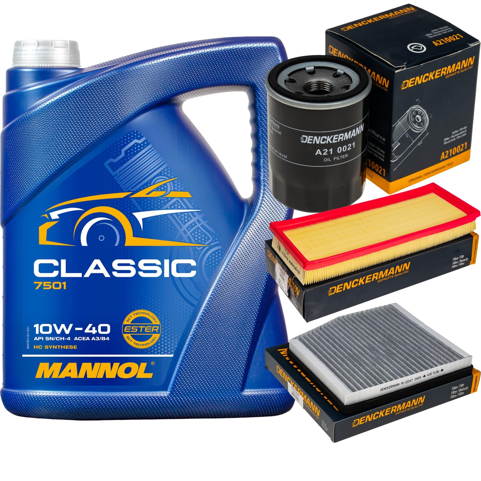 Pacchetto di ispezione Set di filtri con Classic 10W-40 5L, filtro ai carboni attivi, filtro abitacolo dell'aria, filtro dell'olio