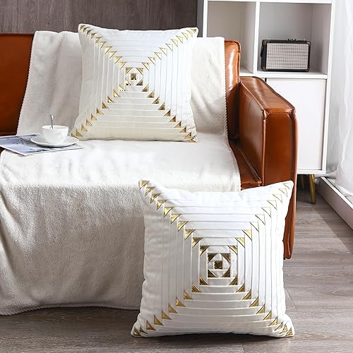 Miniatura 10 de Tosleo Juego de 2 fundas de almohada de terciopelo azul marino de 18 x 18 pulgadas, fundas de almohada doradas suaves y decorativas de lujo, fundas