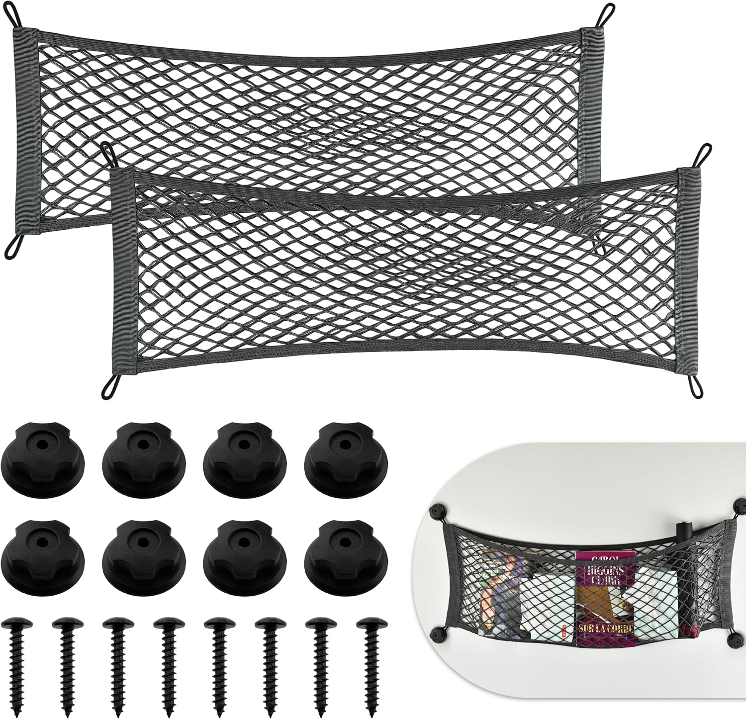 2 Pack Premium Long Cargo Net 27.6" x 9.8" Gray
