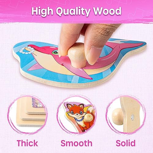 Miniatura 4 de SYNARRY Rompecabezas de madera para niños pequeños de 1 a 3 años, 6 juegos de rompecabezas para niños de 1 a 3 años con estante, aprendiendo con