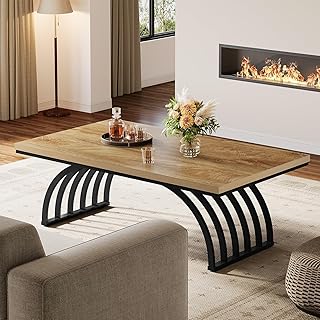 Tribesigns Wood Coffee Table, 47-Inch Rustic Rectangular Center Tea Table with Metal Frame Legs for Living Room, Sofa, Home, Easy Assembly, Brown & Black