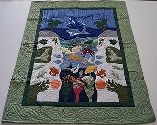 Hawaiian Quilt Baby Blanket/Wall Hanging, Hand Quilted and Machine Embroidered Under The Sea - Buy now