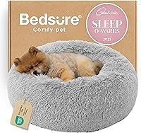 Vista 31 de Bedsure - Cama relajante para perro mediano, lavable, tipo dona, cama para gato, antideslizante, redonda, afelpada, mullida, de piel sintética