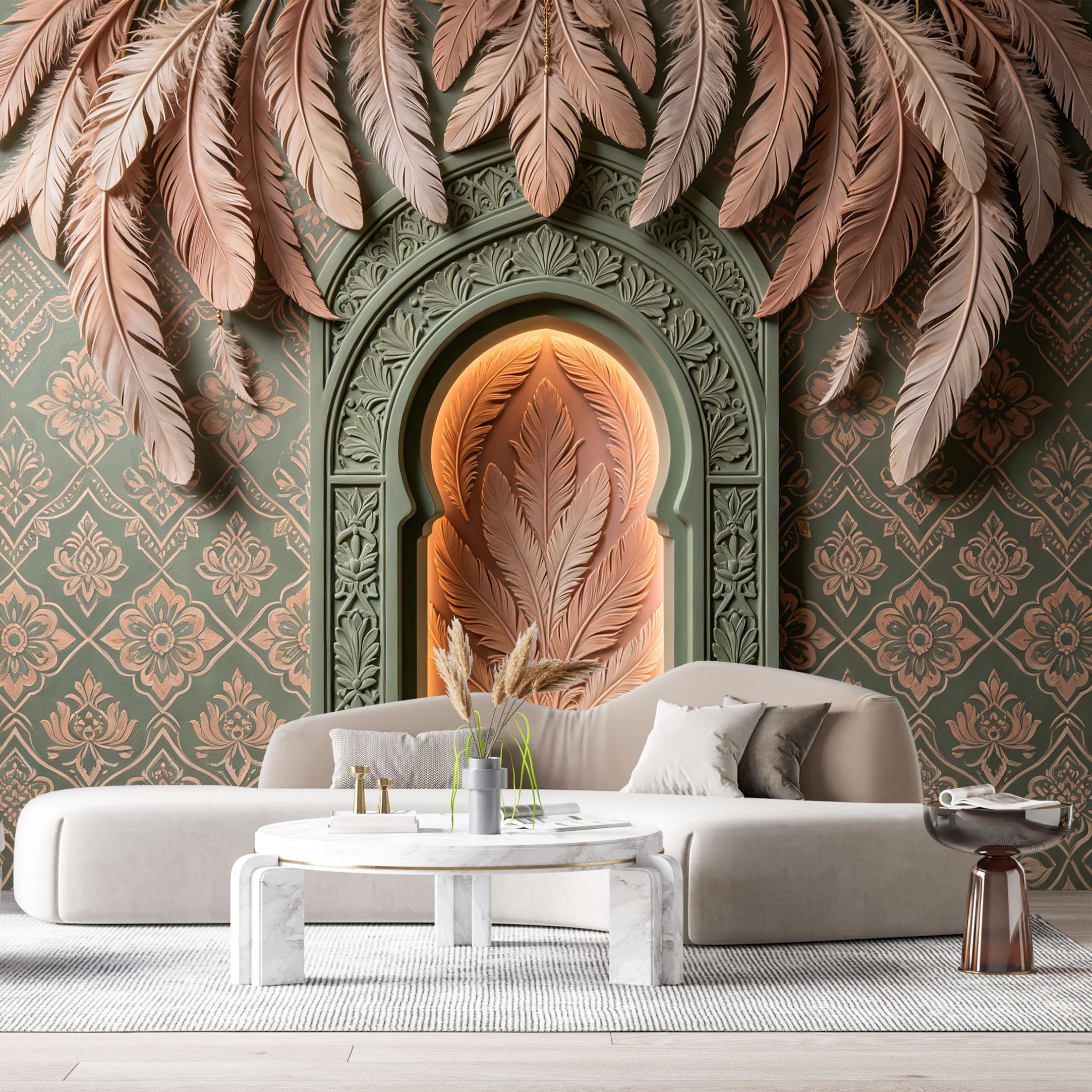 Custom Size Wall Murals Fantasy Feather Niche Geometric 3D Trompe L'Oeil SelfAdhesiveWall Fabric Removable Wallpaper Wall Decor for Living Room Bedroom Bathroom