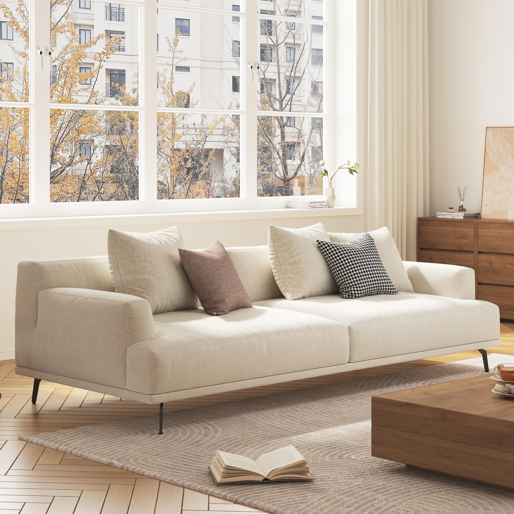 3-Seater Living Room Sofa - Modern Leisure Modular Sofa with Wooden Frame and Metal Legs, Soft Cotton-Linen Fabric, Easy to Install, Suitable for Office, Apartment, and Living Room, Grey, 82.6" 82.6inch-3 Seats
