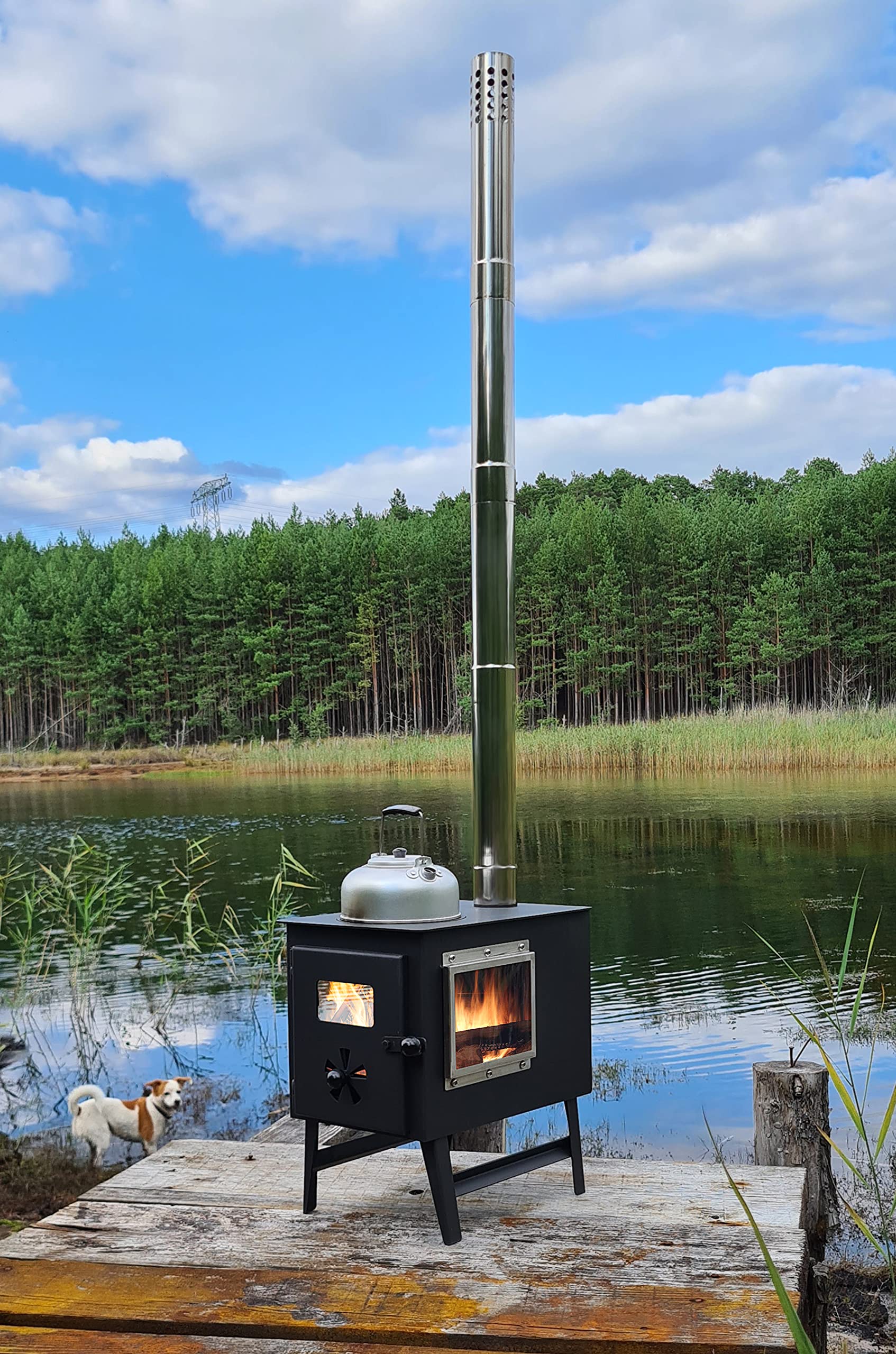 3-Scheiben-Gartenofen Hugo mit Herdplatte, Camping- & Zeltofen, schwarz | schwarzmatt