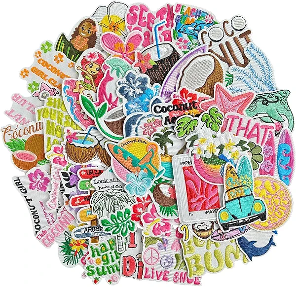 Summer Iron on Patches,Sew On/Iron On Embroidered Patches Applique for Clothes, Dress, Hat, Jeans, DIY Accessories - 48 Pcs