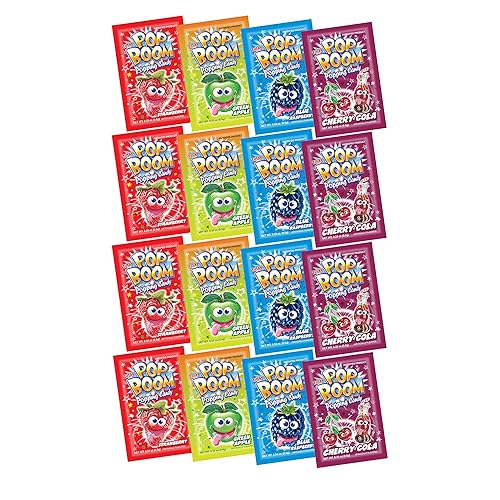 TILTAY POP BOOM Popping Candy - Surtido de 4 sabores, fresa, cereza cola, manzana verde, frambuesa azul, 16 paquetes, 5.28 onzas