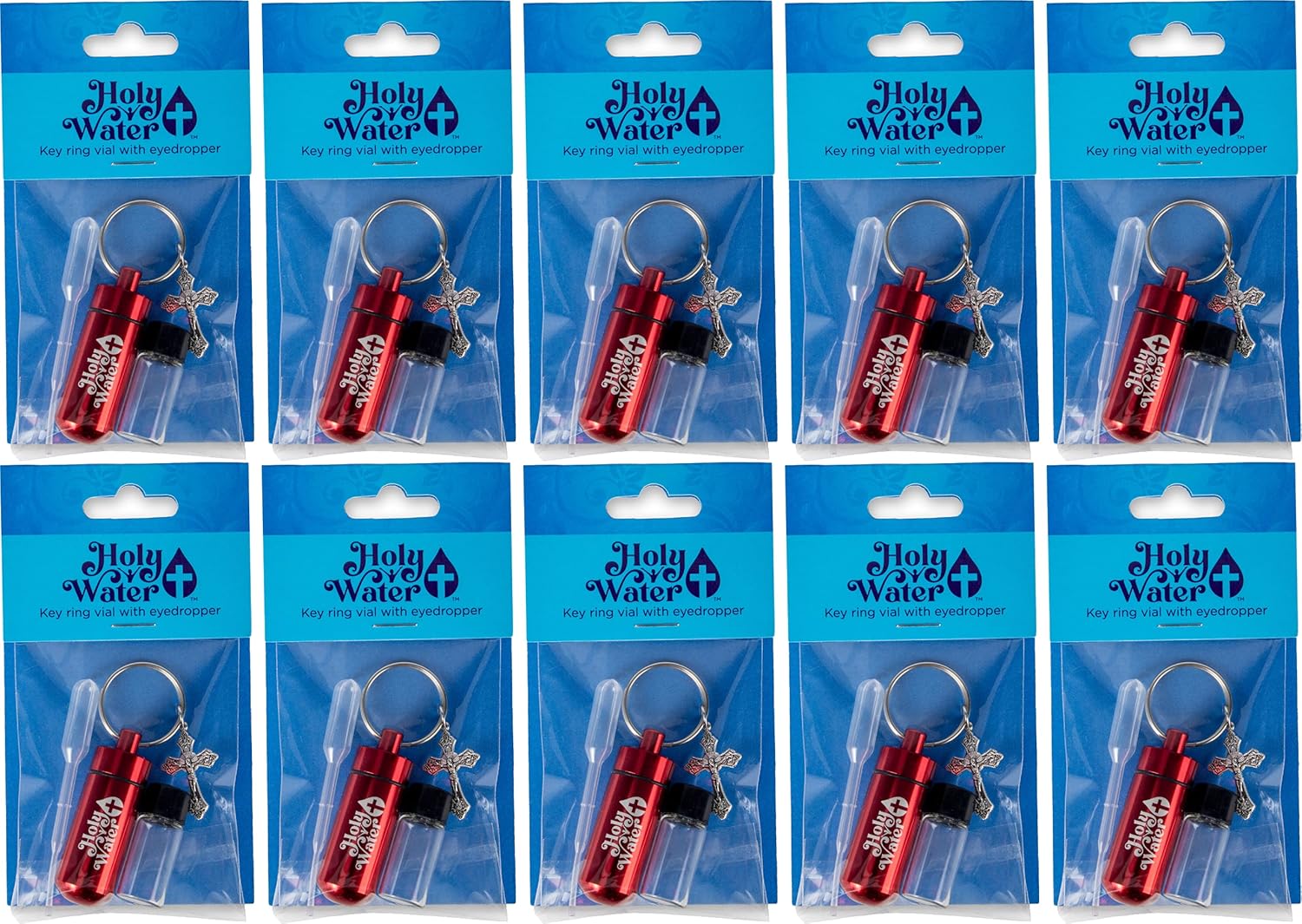 Catholic Holy Water Bottles with Eyedropper, Bulk Set of 10 Kits, Small Empty Glass