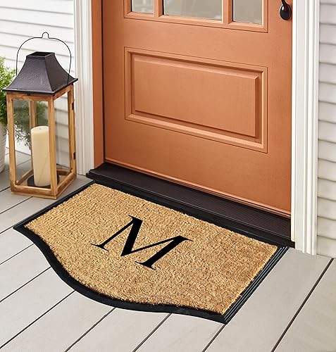 Miniatura 2 de A1HC - Tapete de goma natural y fibra de coco de 24 x 38 pulgadas, con monograma para puerta delantera, tratamiento antidesprendimientos, duradero,
