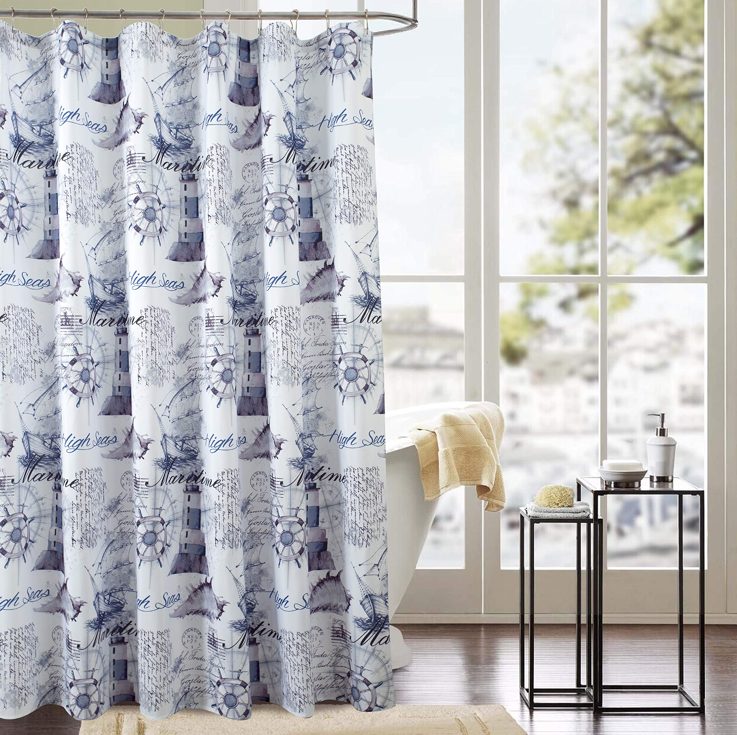 RT Designers CollectionClassic Maritime 70 x 72 in. Printed Shower Curtain, White/Gray/Black/Navy/Blue