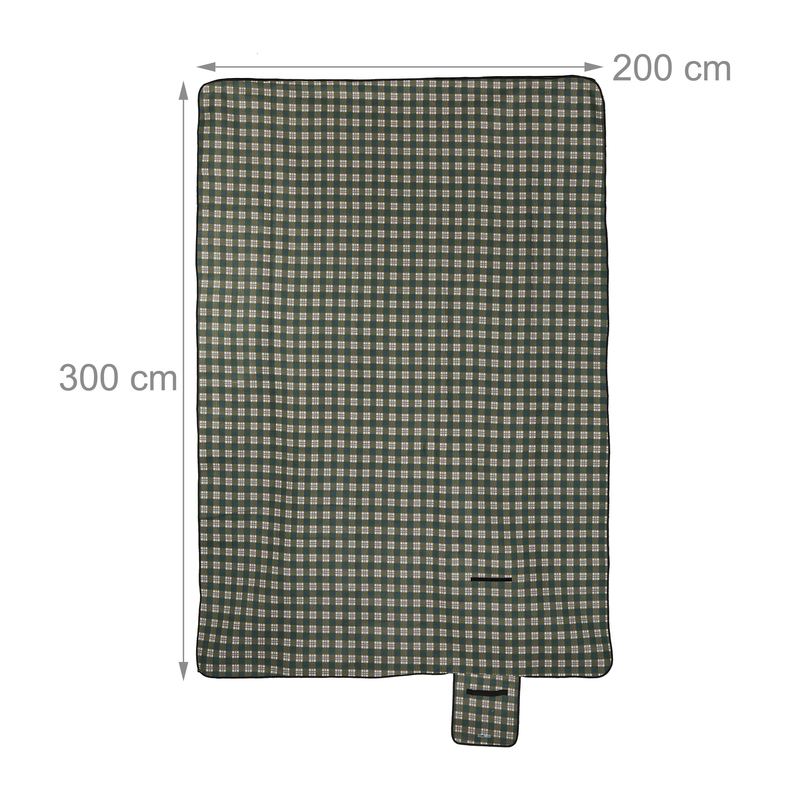 Relaxdays Couverture Pique-Nique XXL, 200x300 cm, Tapis de Plage Polaire, Isolation Thermique, imperméable, Vert/Gris