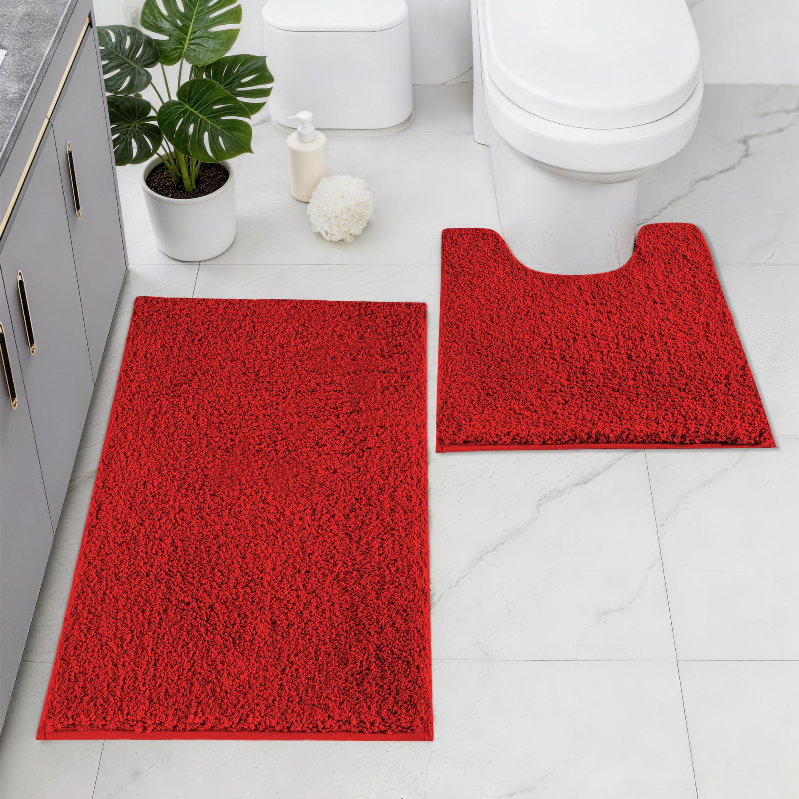 Baahrnom Microfibre Bath Mat Set, Non Slip Bathroom Mat Set 2 Piece