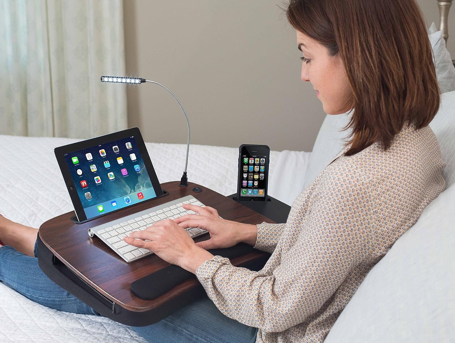 GAOAG Sofia + Sam Multi Tasking Memory Foam Lap Desk with USB Light (Wood Top) | Supports Laptops Up To 15 Inches