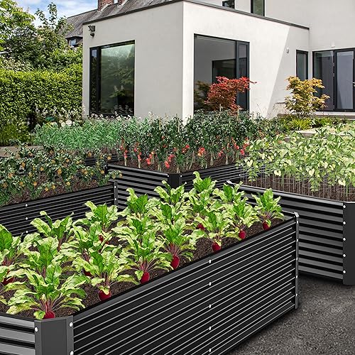 Miniatura 2 de YITAHOME Kit de cama de jardín elevada de 8 x 4 x 2 pies, caja de metal grande para exteriores con 2 guantes, clavos de tierra, barra de soporte y