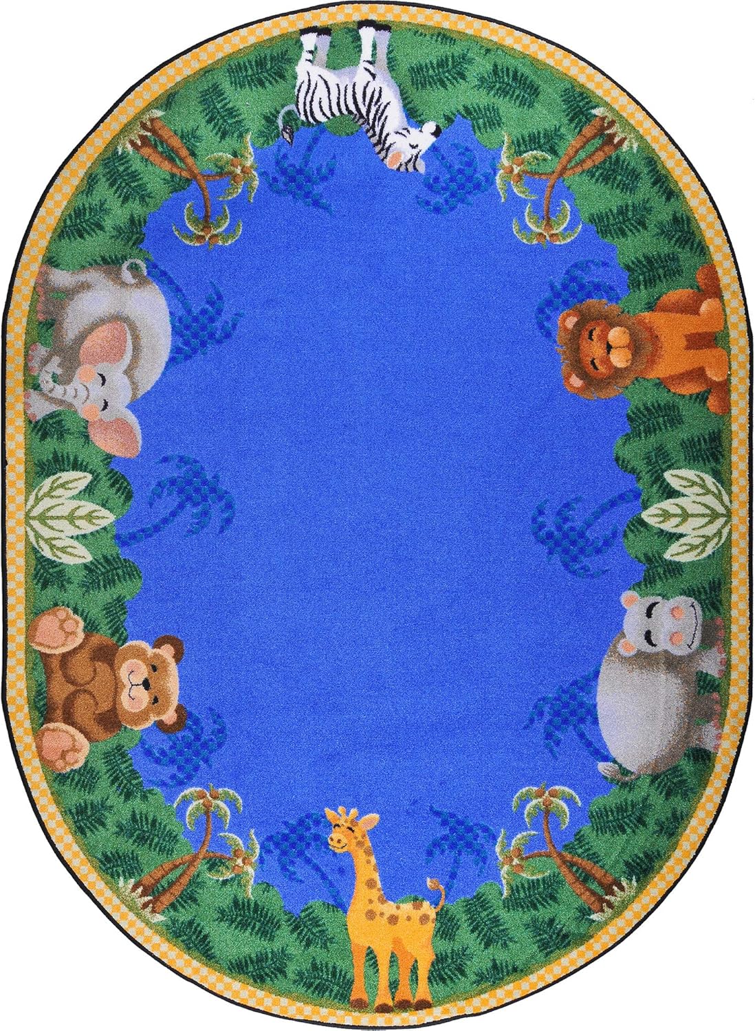 Joy Carpets Kid Essentials Infants & Toddlers Jungle Friends Rug, Multicolored, 5'4" x 7'8" Oval