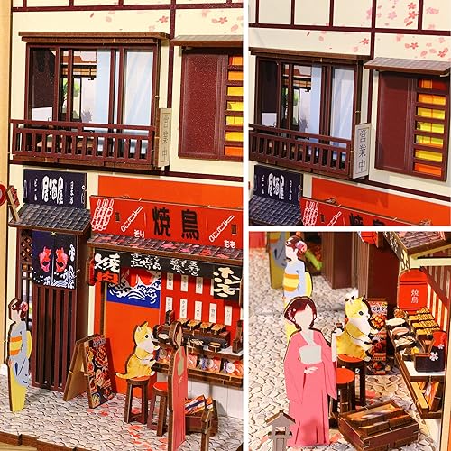 Miniatura 4 de Spilay Kit de montaje de rincón de libros en miniatura para casa de muñecas rompecabezas de madera 3D con luz de sensor kit de creatividad de