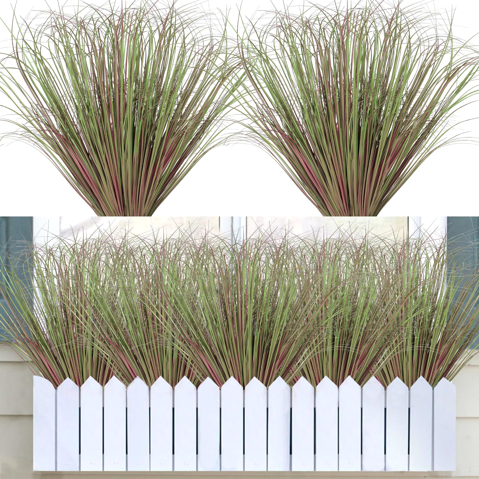 DEMIUKO 10 Bündel Kunstpflanzen Wie Echt Künstliche Pflanzen Außenbereich Kunstgras 50cm Lila Grün Wetterfest Balkonpflanzen UV-beständige Outdoor Frühling Dekogras für Draußen Garten Topf Haus Deko