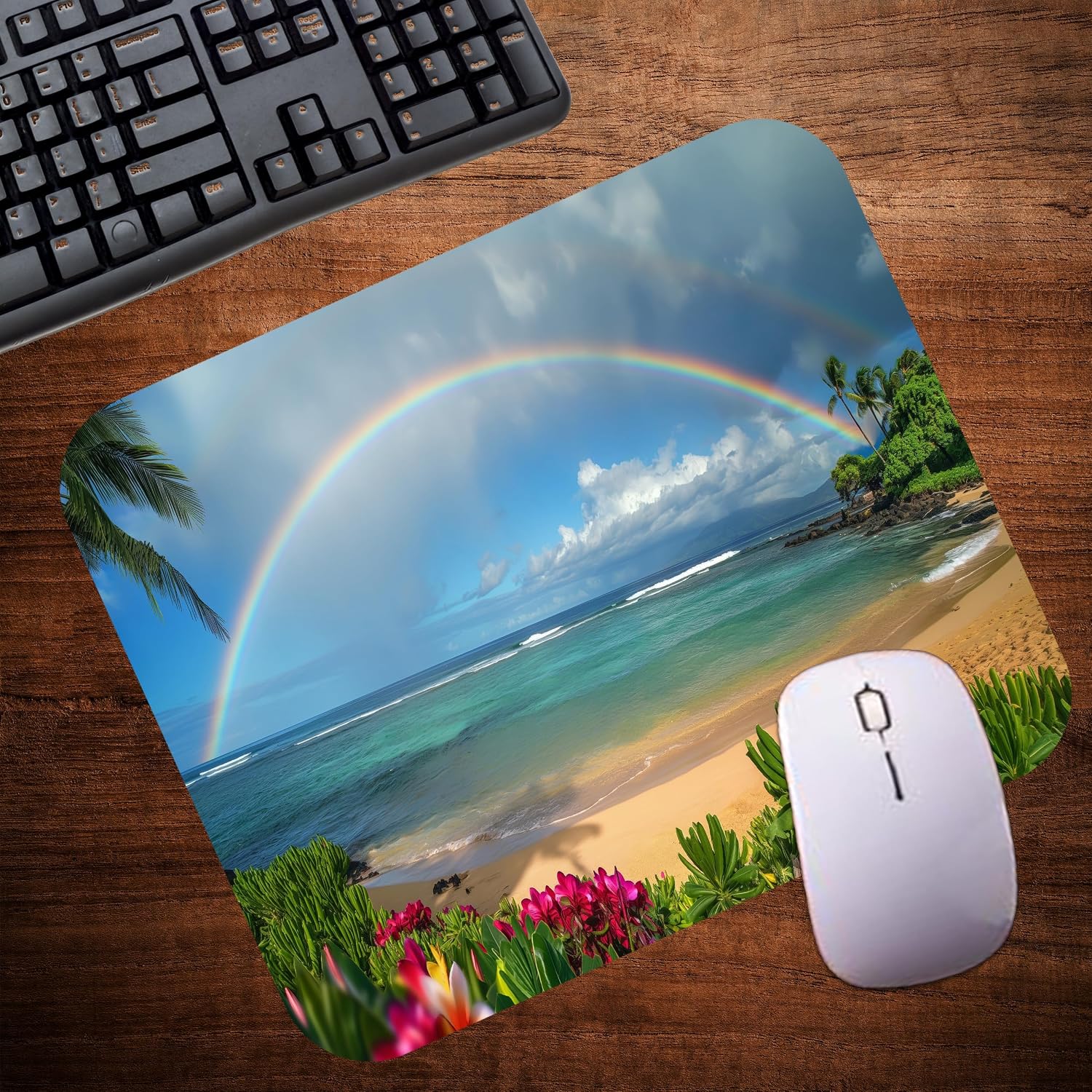 Summer Summertime Beach Ocean Mouse Pad Mat Mousepad for Desk Computer Laptop PC Gaming Home or Office Gift (Rainbow MP95) image 4