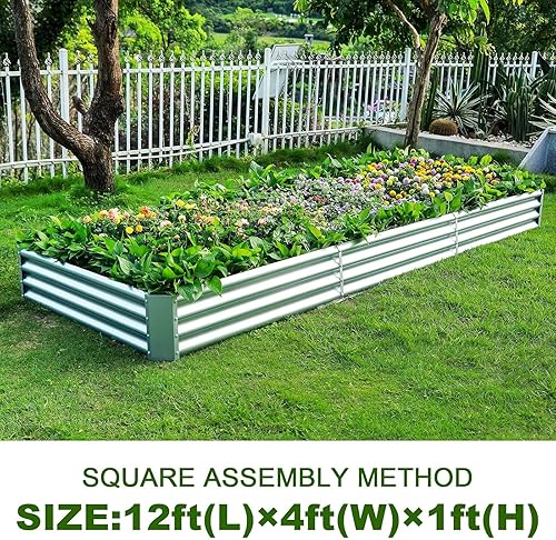 Miniatura 8 de Land Guard Kit de cama de jardín elevada galvanizada de 12 x 4 x 1 pies para verduras, macetas de metal galvanizado súper grandes para jardín al