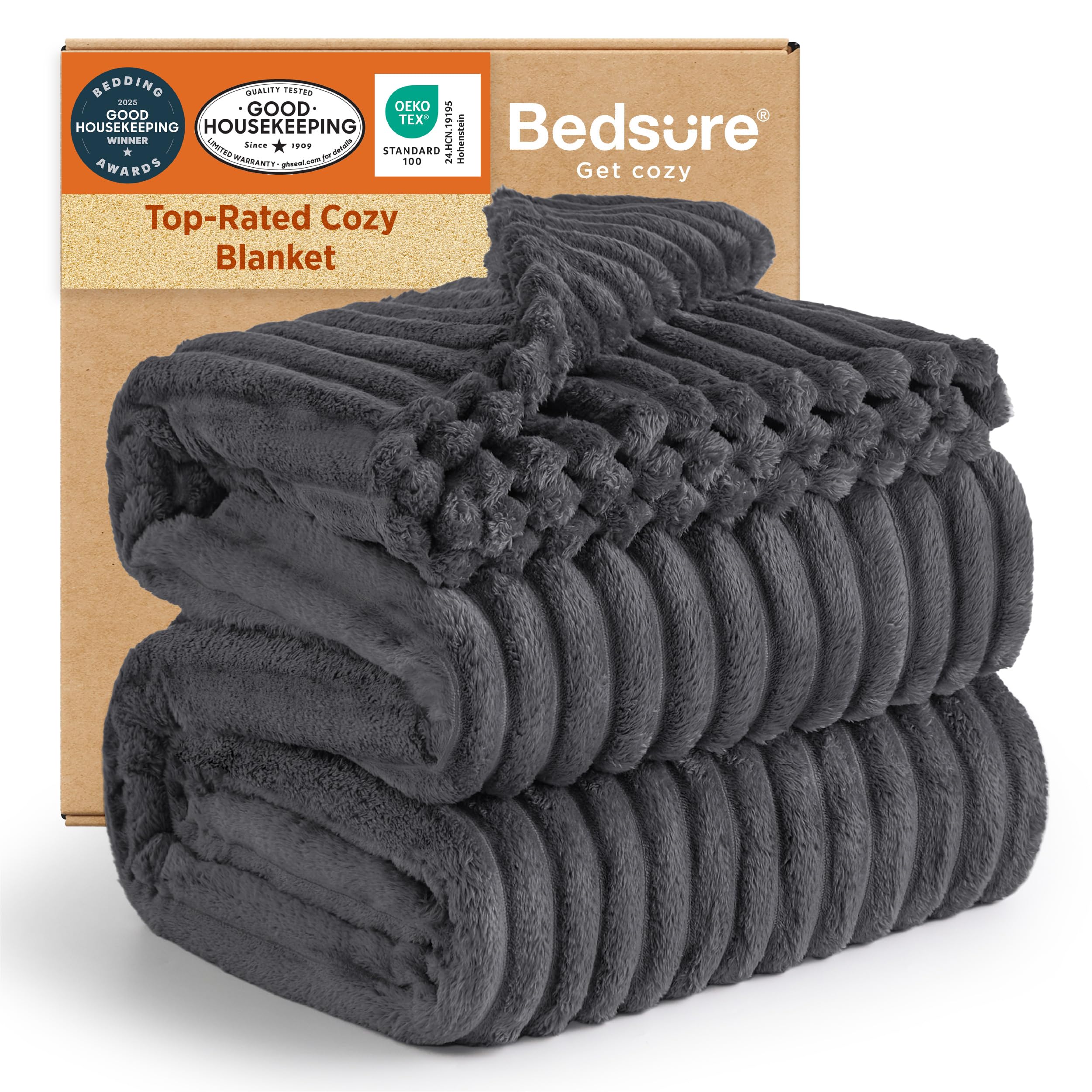 Bedsure GentleSoft Grey Fleece Queen Blanket for Couch - Cozy Soft Blankets for Women, Cute Small Throws for Girls, 90x90 Inches