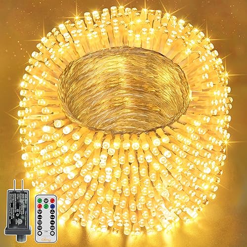 Ollny Luces de Navidad impermeables para exteriores, 1000 LED, 328 pies, tira de luces súper largas con control remoto de 3 temporizadores, enchufe