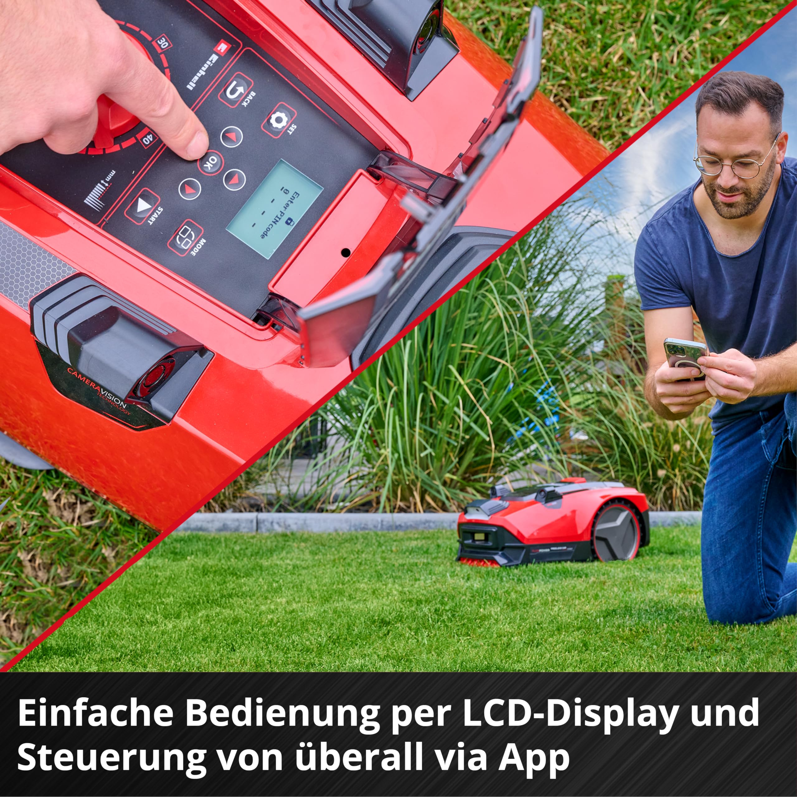 Einhell Mähroboter FREELEXO CAM Plus 600 Power X-Change (18 V, Kamera statt Begrenzungsdraht, für 600 m², WiFi, Brushless, bis 25% Steigung, inkl. 4,0 Ah Plus Akku)