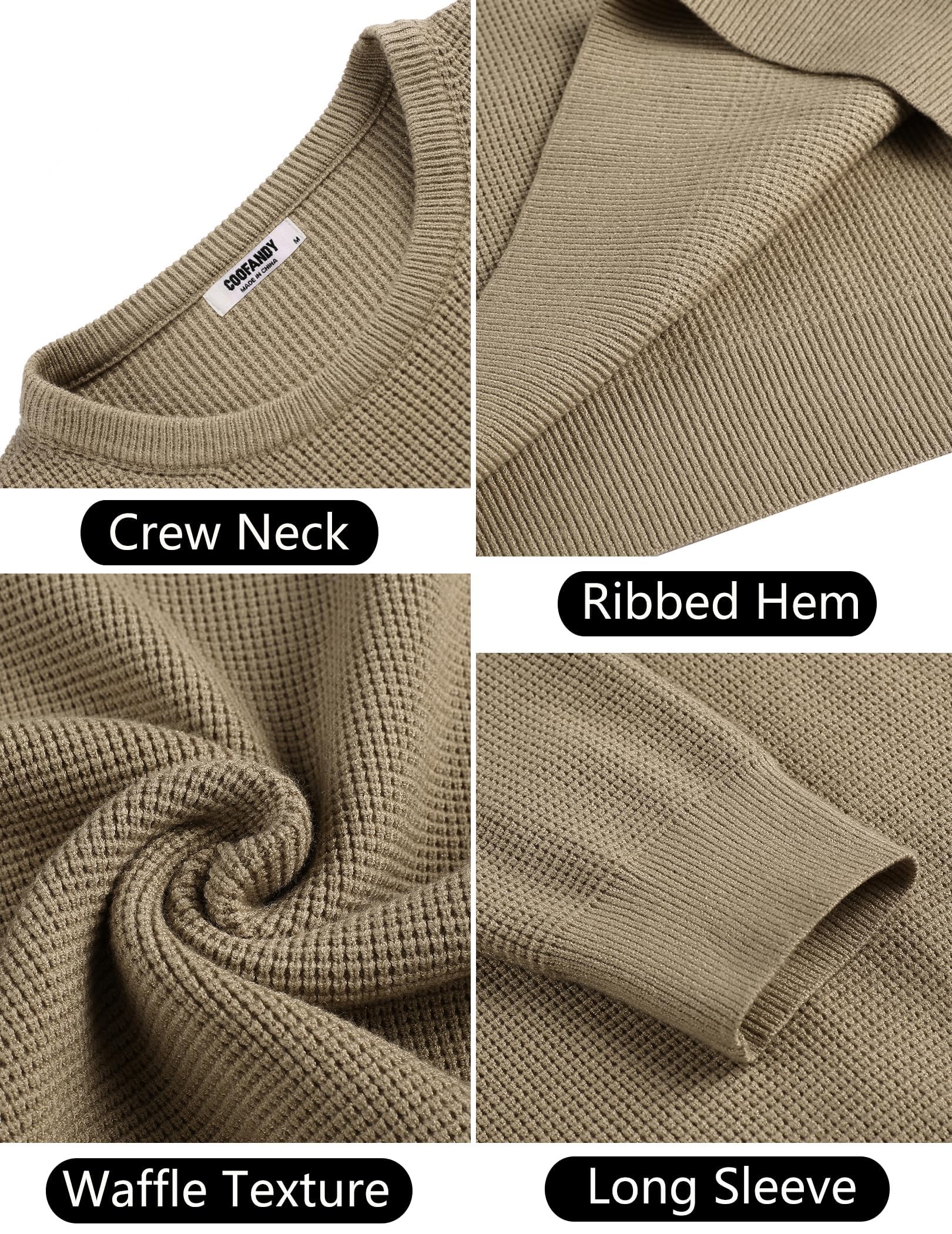 COOFANDY Maglione da Uomo a Girocollo Maglione Waffle Lavorato a Maglia Leggero Slim Fit Lunga Casual Pullover Maglione
