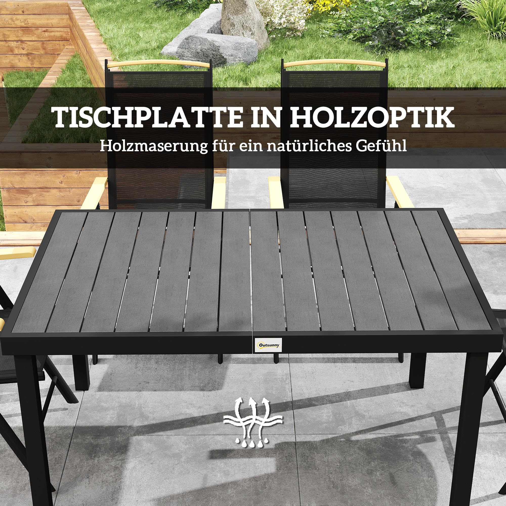 Outsunny komplet stół z krzesłami składany 7-cz. zestaw balkonowy meble balkonowe 1 stół + 6 krzeseł zestaw mebli ogrodowych komplet wypoczynkowy aluminium siatka kolor czarny