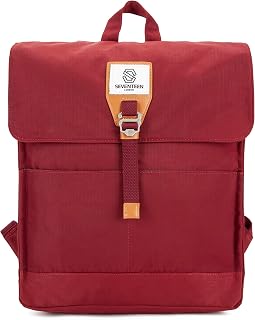 SEVENTEEN LONDON – Modern Burgundy 'Ilford' Fold Top Bookbag Backpack in a Slim Design – Fits Laptops up to 13"