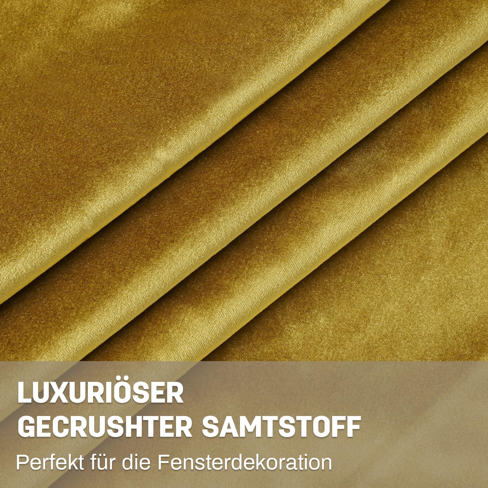 2er Set Samtvorhang Kräuselband, Hochglänzender Diamantsamt Vorhänge Verdunkelung Samt Gardinen, Thermogardine Kälteschutz, Velvet Curtains Wohnzimmer, Schlafzimmer (H274xB132CM, Gold)