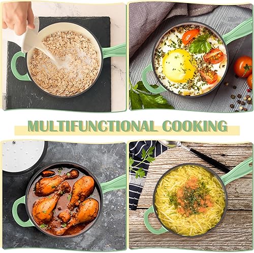 Miniatura 6 de E-far Sartén de hierro fundido esmaltado, cacerola para horno holandés de 2 cuartos de galón con tapa, olla pequeña para cocinar, hervir, saludable