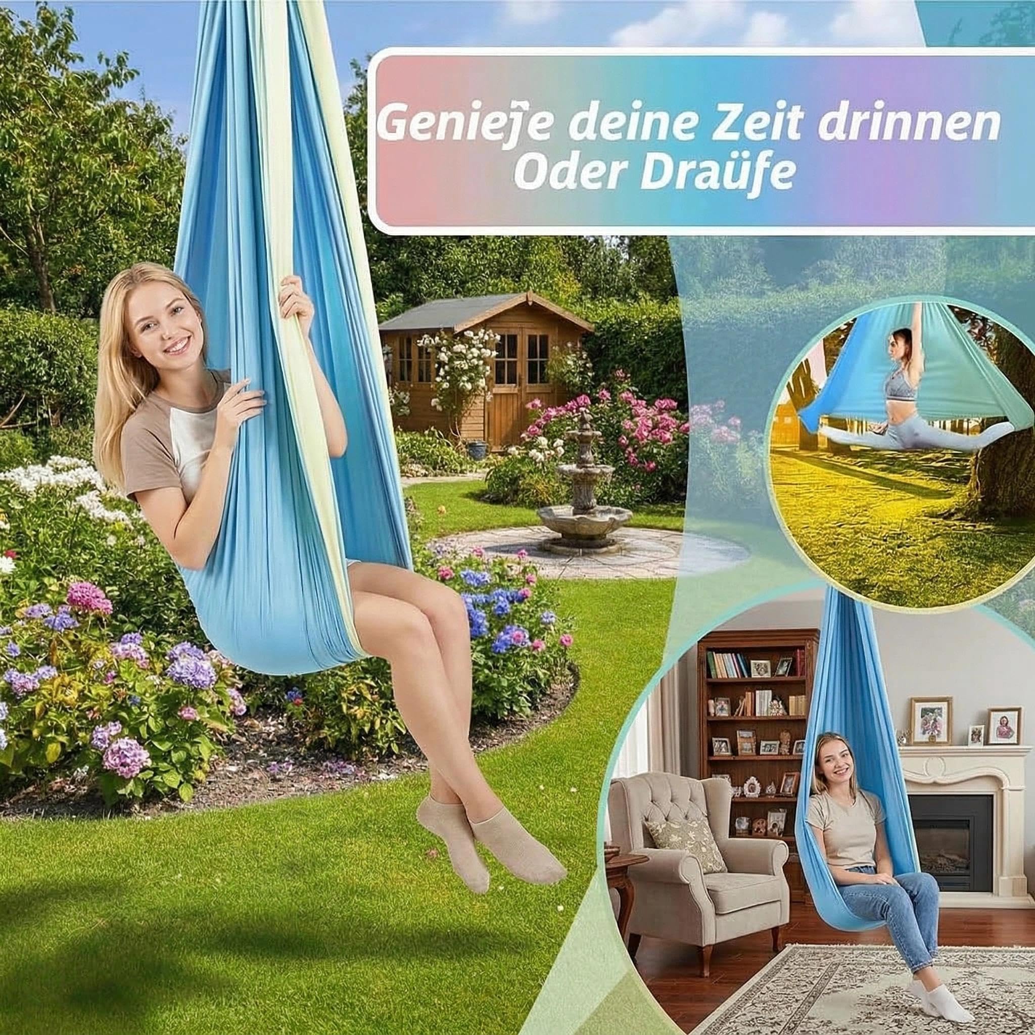 YogaTuch Zum AufhäNgen Swing 150 Kg Max. Tragfähigkeit & Beschlag, perfekt gegen Ängste und für mehr Glück (280 x 150 cm) (Königsblau)