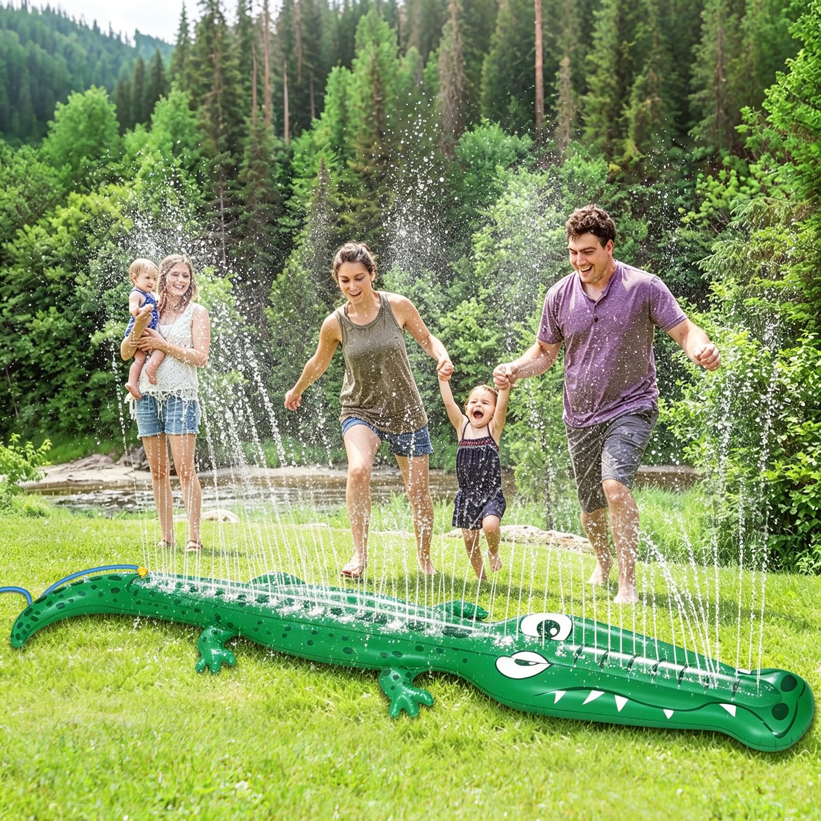 243,8 x 33 cm extra großer Sprinkler für Kinder, aufblasbarer Sprinkler für den Außenbereich | Kleinkind-Wasserspielzeug für den Hof, langlebiges Sommer-Spritzwasser-Spray, lustiges Spielzeug für Rasen, Garten, Hinterhof