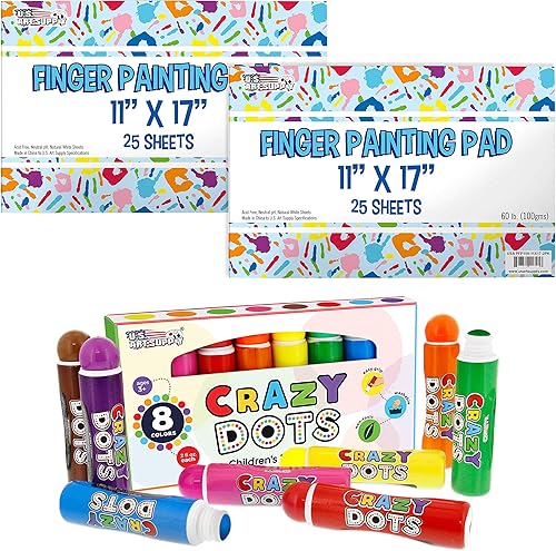 U.S. Art Supply Rotuladores de 8 colores Crazy Dots – Rotuladores de pintura lavables de fácil agarre no tóxico para niños, paquete de 2