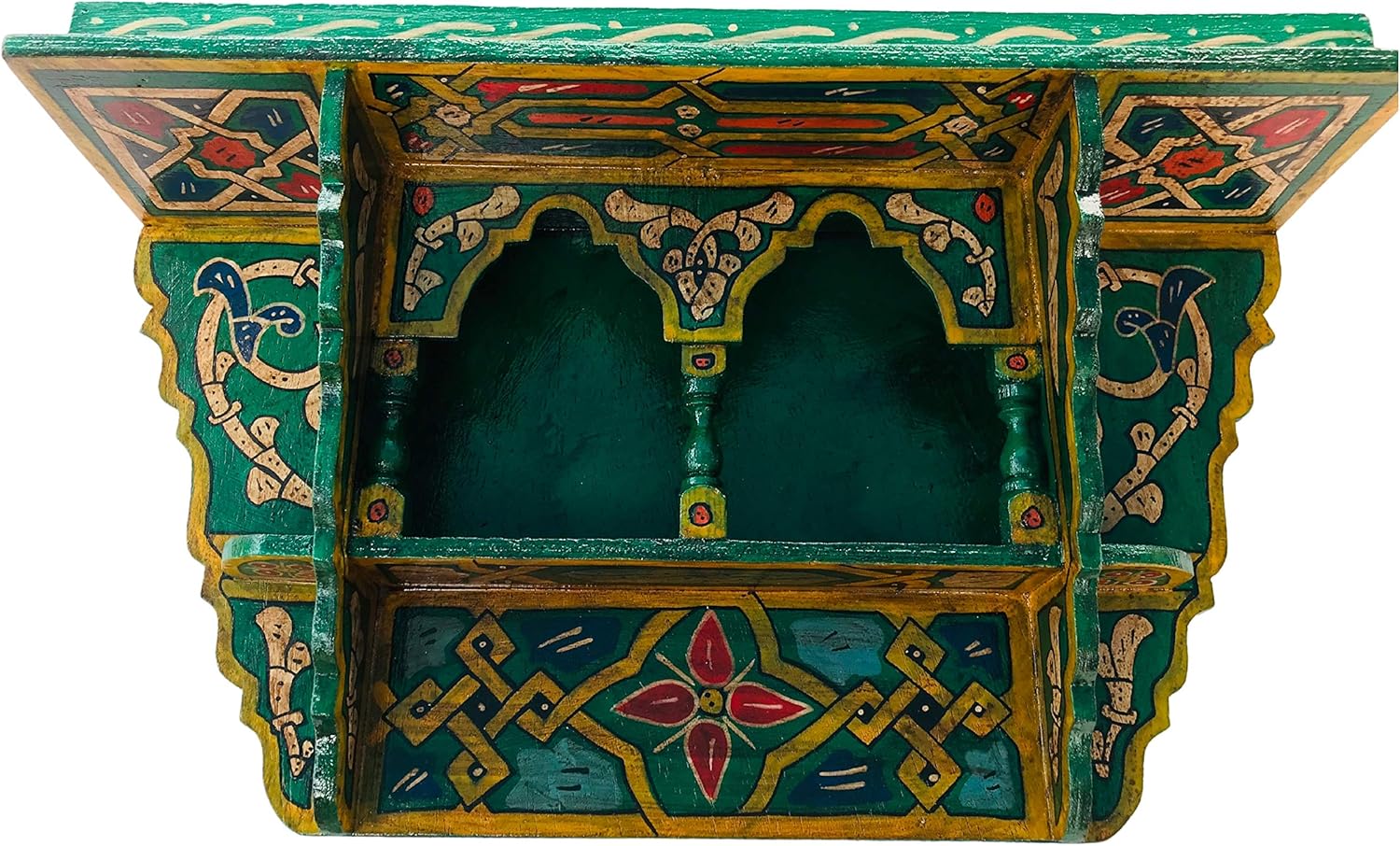 HibArt Moroccan Wooden Floating Shelves - Hand painted Zouak Style Arabic Hanging Wall Shelf (Medium, Blue Sky)